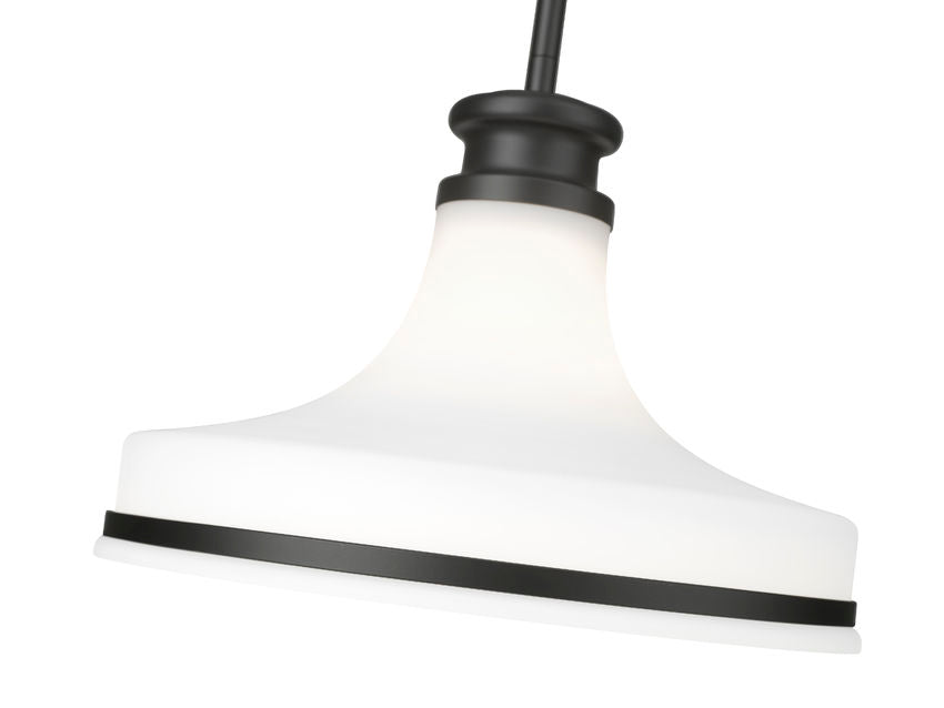 Z-Lite Reznor 12" 1-Light Matte Black Steel Frame Matte Opal Glass Shade Pendant Light