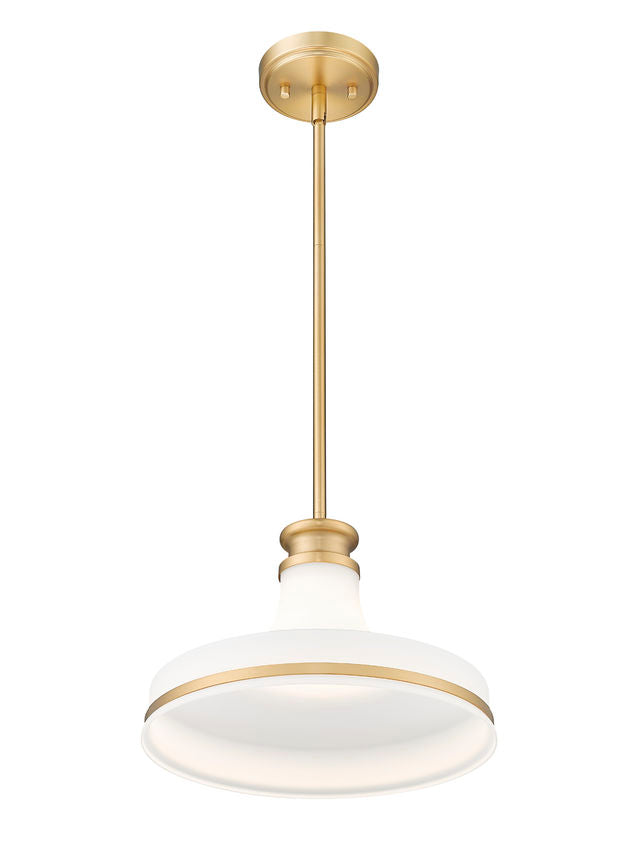 Z-Lite Reznor 12" 1-Light Modern Gold Steel Frame Matte Opal Glass Shade Pendant Light