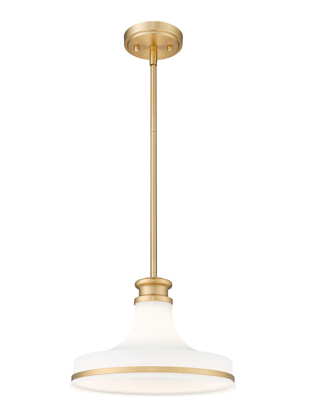 Z-Lite Reznor 12" 1-Light Modern Gold Steel Frame Matte Opal Glass Shade Pendant Light
