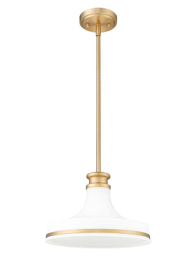 Z-Lite Reznor 12" 1-Light Modern Gold Steel Frame Matte Opal Glass Shade Pendant Light