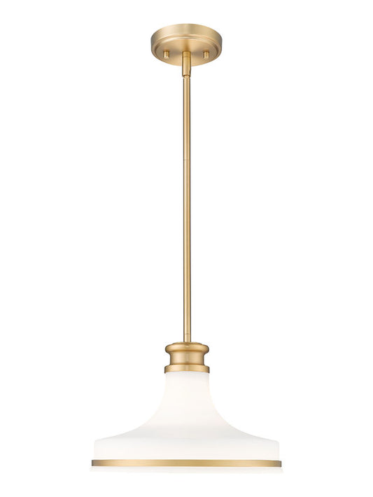 Z-Lite Reznor 12" 1-Light Modern Gold Steel Frame Matte Opal Glass Shade Pendant Light