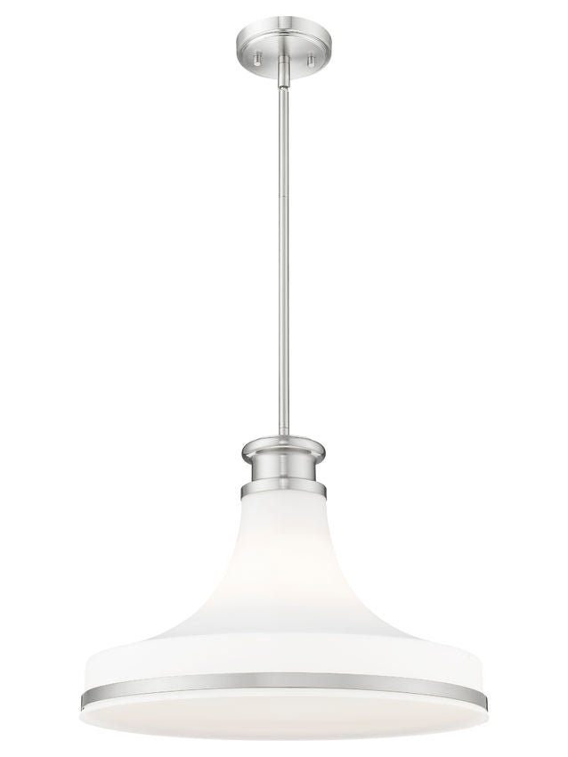 Z-Lite Reznor 18" 1-Light Brushed Nickel Steel Frame Matte Opal Glass Shade Pendant Light