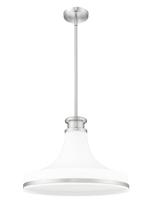 Z-Lite Reznor 18" 1-Light Brushed Nickel Steel Frame Matte Opal Glass Shade Pendant Light