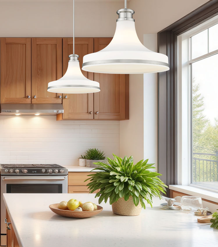 Z-Lite Reznor 18" 1-Light Brushed Nickel Steel Frame Matte Opal Glass Shade Pendant Light