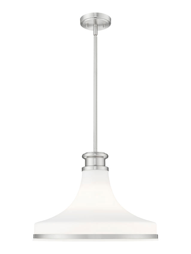 Z-Lite Reznor 18" 1-Light Brushed Nickel Steel Frame Matte Opal Glass Shade Pendant Light