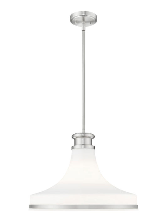 Z-Lite Reznor 18" 1-Light Brushed Nickel Steel Frame Matte Opal Glass Shade Pendant Light