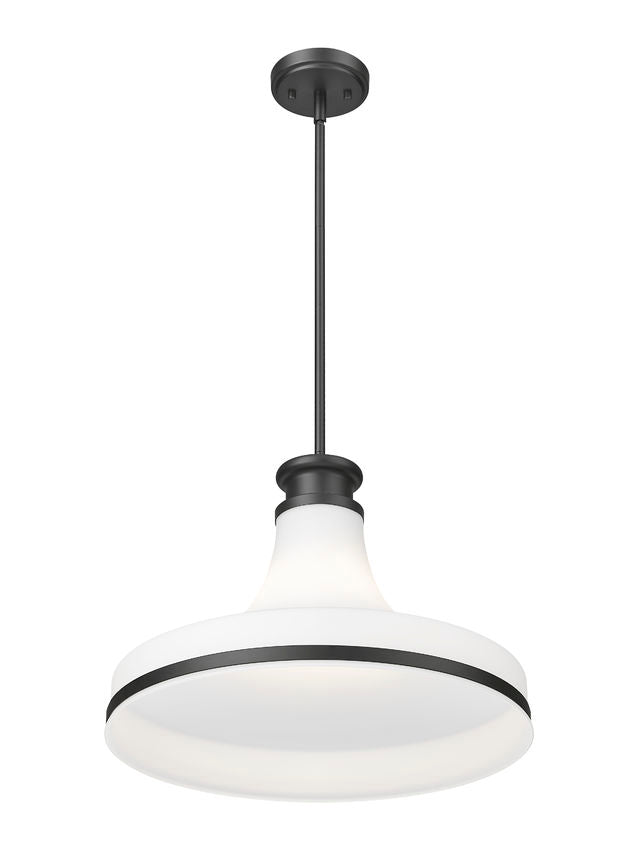 Z-Lite Reznor 18" 1-Light Matte Black Steel Frame Matte Opal Glass Shade Pendant Light