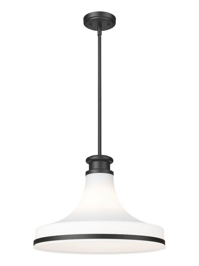 Z-Lite Reznor 18" 1-Light Matte Black Steel Frame Matte Opal Glass Shade Pendant Light