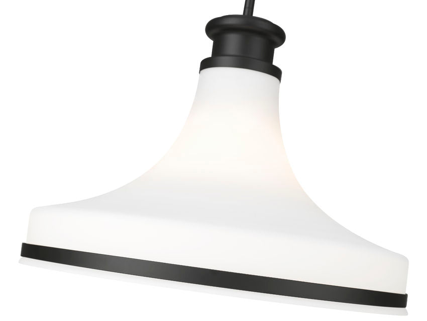 Z-Lite Reznor 18" 1-Light Matte Black Steel Frame Matte Opal Glass Shade Pendant Light