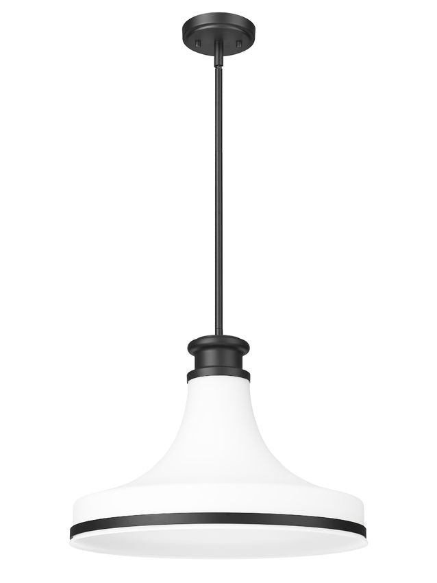 Z-Lite Reznor 18" 1-Light Matte Black Steel Frame Matte Opal Glass Shade Pendant Light