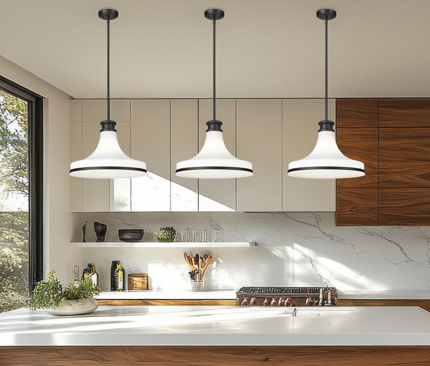 Z-Lite Reznor 18" 1-Light Matte Black Steel Frame Matte Opal Glass Shade Pendant Light