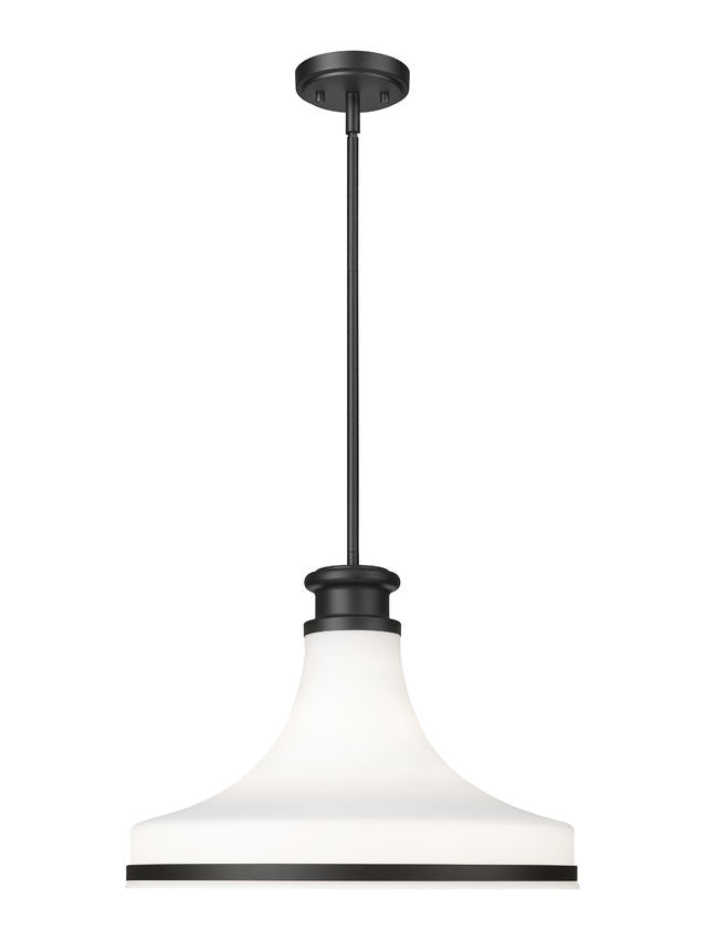 Z-Lite Reznor 18" 1-Light Matte Black Steel Frame Matte Opal Glass Shade Pendant Light