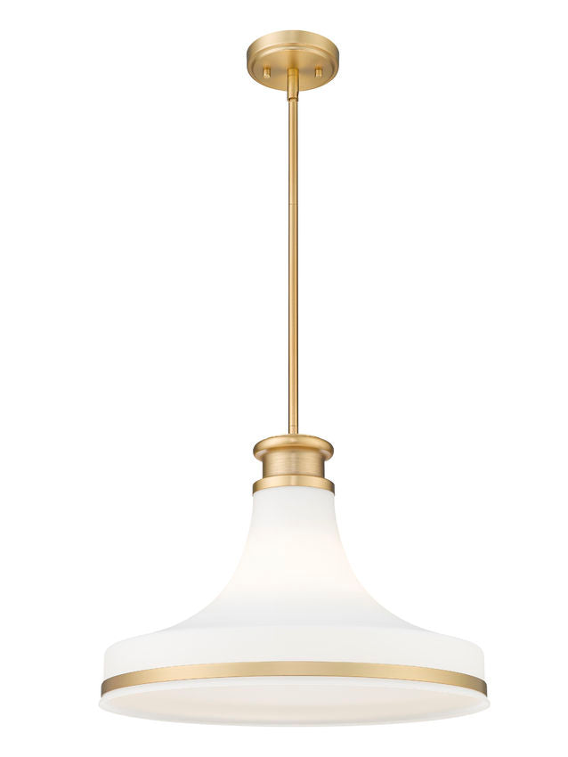 Z-Lite Reznor 18" 1-Light Modern Gold Steel Frame Matte Opal Glass Shade Pendant Light