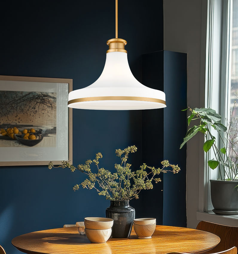 Z-Lite Reznor 18" 1-Light Modern Gold Steel Frame Matte Opal Glass Shade Pendant Light