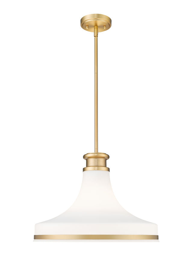 Z-Lite Reznor 18" 1-Light Modern Gold Steel Frame Matte Opal Glass Shade Pendant Light