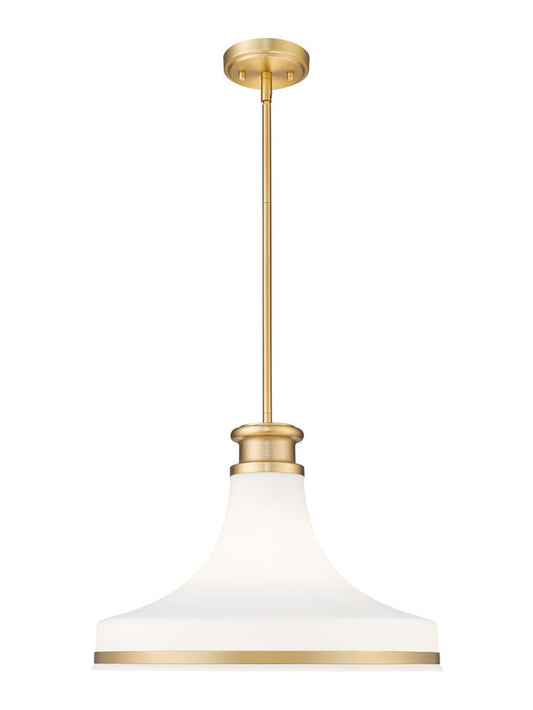 Z-Lite Reznor 18" 1-Light Modern Gold Steel Frame Matte Opal Glass Shade Pendant Light