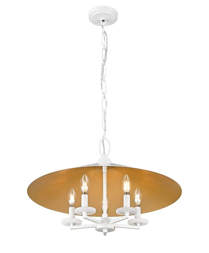 Z-Lite Rialto 22" 5-Light Candelabra Matte White Steel With Signature Rubbed Brass Inner Shade Pendant Light