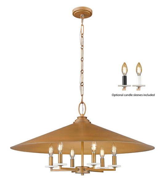Z-Lite Rialto 32" 6-Light Candelabra Signature Gold Steel Pendant Light