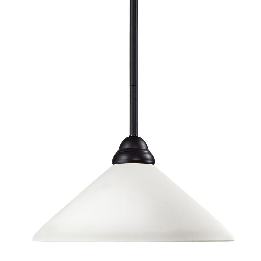 Z-Lite Riviera 14" 1-Light Bronze Pendant Light With Matte Opal Glass Shade