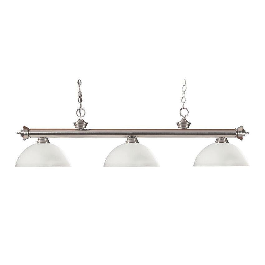 Z-Lite Riviera 14" 3-Light Brushed Nickel Billiard Island Light With Dome Matte Opal Glass Shade