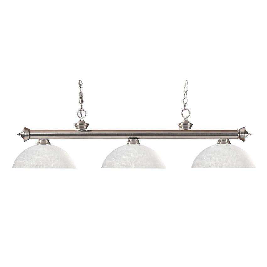 Z-Lite Riviera 14" 3-Light Brushed Nickel Billiard Island Light With Dome White Linen Glass Shade