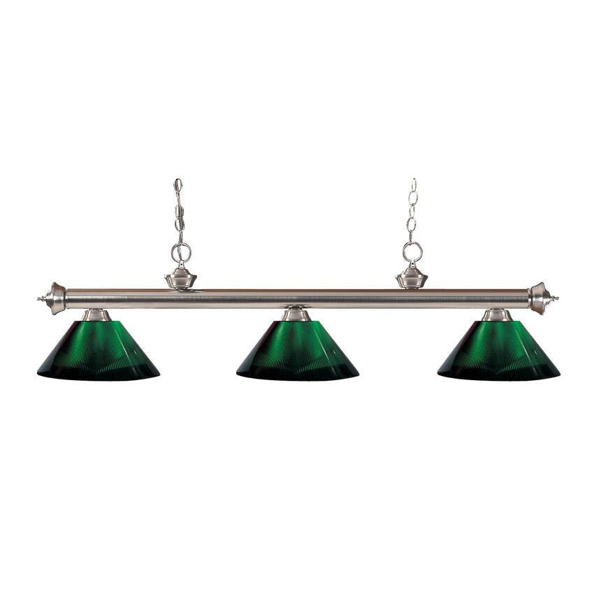 Z-Lite Riviera 14" 3-Light Brushed Nickel Billiard Island Light With Green Acrylic Shade