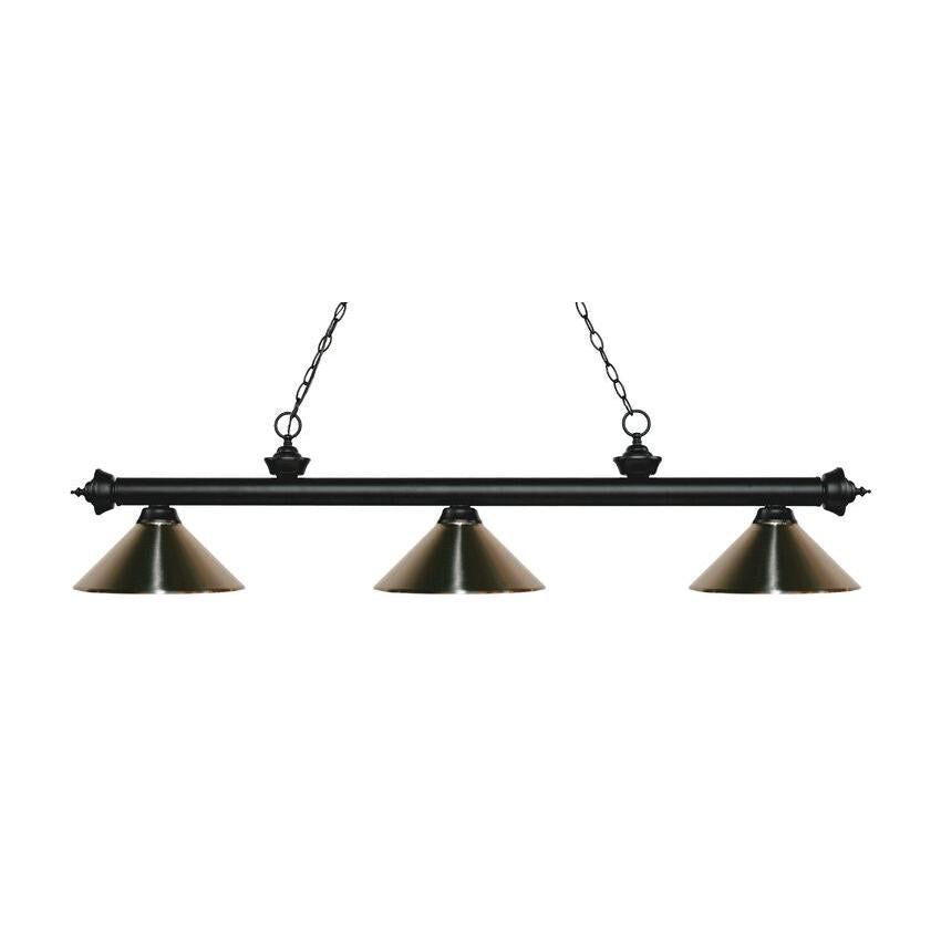 Z-Lite Riviera 14" 3-Light Matte Black Billiard Island Light With Brushed Nickel Steel Shade