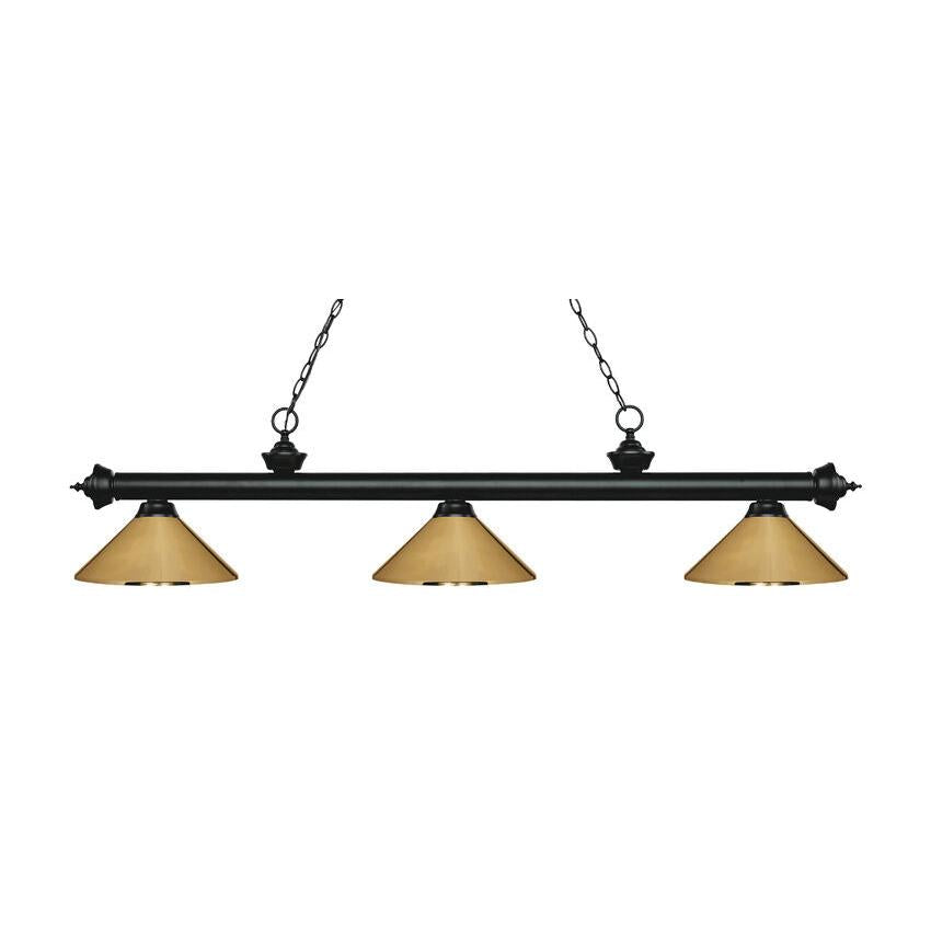 Z-Lite Riviera 14" 3-Light Matte Black Billiard Island Light With Polished Brass Steel Shade