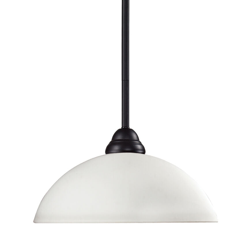 Z-Lite Riviera 14" W 12" H 1-Light Bronze Pendant Light With Matte Opal Glass Shade