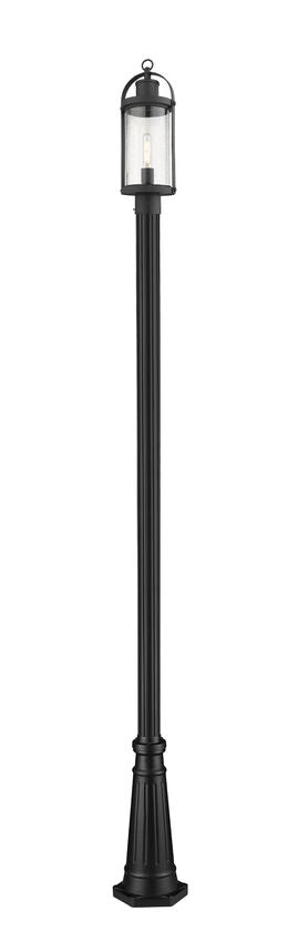 Z-Lite Roundhouse 10" W x 114" H 1-Light Black Aluminum Frame Clear Seedy Glass Shade Outdoor Post Mounted Fixture