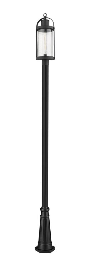 Z-Lite Roundhouse 10" W x 119" H 1-Light Black Aluminum Frame Clear Seedy Glass Shade Outdoor Post Mounted Fixture