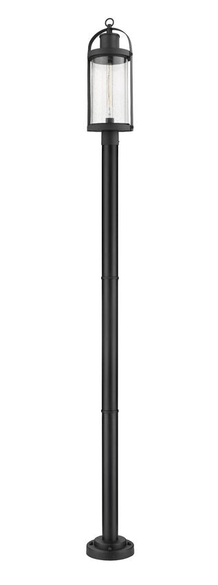 Z-Lite Roundhouse 10" W x 99" H 1-Light Black Aluminum Frame Clear Seedy Glass Shade Outdoor Post Mounted Fixture