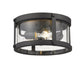 Z-Lite Roundhouse 12" 3-Light Black Aluminum Outdoor Flush Mount With Clear Seedy Glass Shade