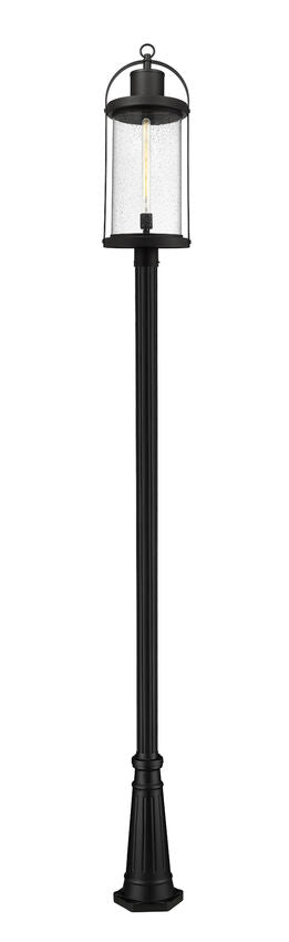 Z-Lite Roundhouse 12" W x 126" H 1-Light Black Aluminum Frame Clear Seedy Glass Shade Outdoor Post Mounted Fixture