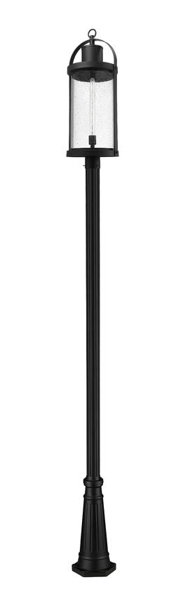 Z-Lite Roundhouse 12" W x 126" H 1-Light Black Aluminum Frame Clear Seedy Glass Shade Outdoor Post Mounted Fixture