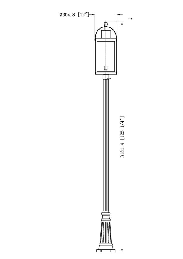 Z-Lite Roundhouse 12" W x 126" H 1-Light Black Aluminum Frame Clear Seedy Glass Shade Outdoor Post Mounted Fixture