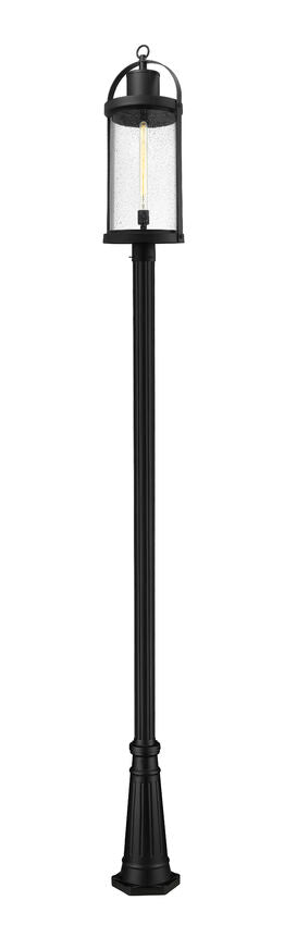 Z-Lite Roundhouse 12" W x 126" H 1-Light Black Aluminum Frame Clear Seedy Glass Shade Outdoor Post Mounted Fixture