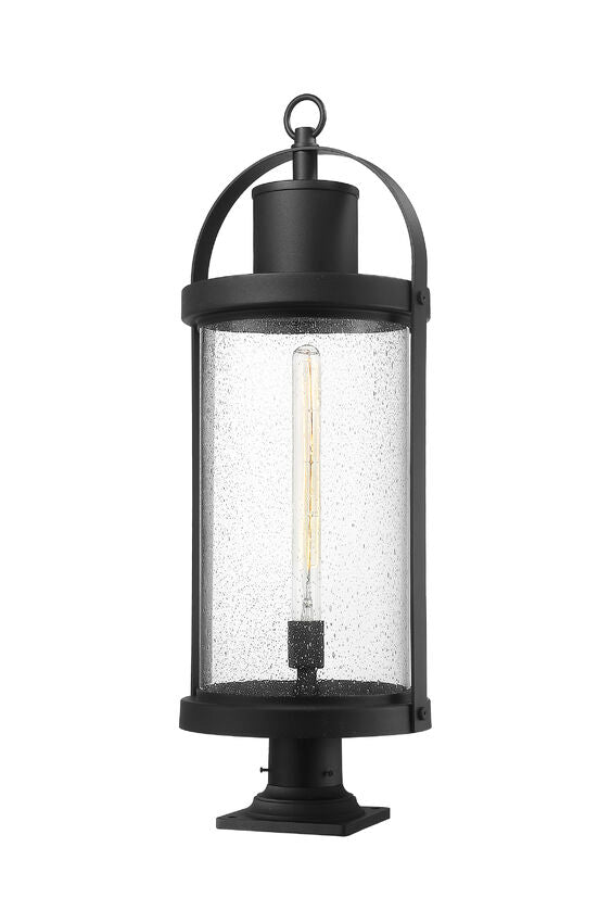 Z-Lite Roundhouse 12" W x 33" H 1-Light Black Outdoor Post Mount Fixture and Square Pier Mount With Clear Seedy Glass Shade