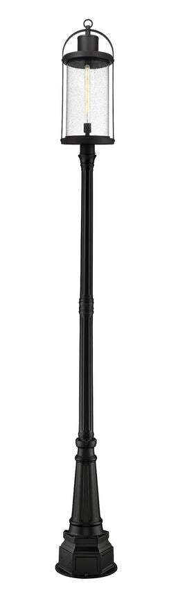 Z-Lite Roundhouse 14" W x 113" H 1-Light Black Aluminum Frame Clear Seedy Glass Shade Outdoor Post Mounted Fixture