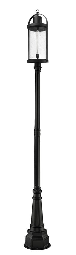 Z-Lite Roundhouse 14" W x 113" H 1-Light Black Aluminum Frame Clear Seedy Glass Shade Outdoor Post Mounted Fixture
