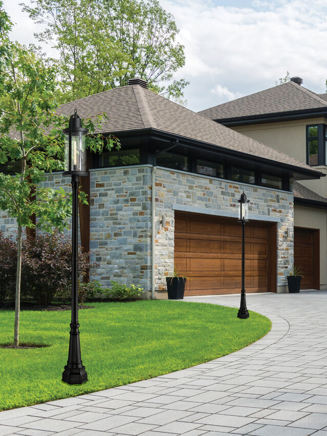 Z-Lite Roundhouse 14" W x 113" H 1-Light Black Aluminum Frame Clear Seedy Glass Shade Outdoor Post Mounted Fixture
