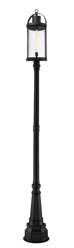 Z-Lite Roundhouse 14" W x 113" H 1-Light Black Aluminum Frame Clear Seedy Glass Shade Outdoor Post Mounted Fixture
