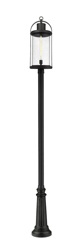 Z-Lite Roundhouse 24" W x 126" H 1-Light Black Aluminum Frame Clear Seedy Glass Shade Outdoor Post Mounted Fixture