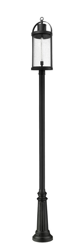 Z-Lite Roundhouse 24" W x 126" H 1-Light Black Aluminum Frame Clear Seedy Glass Shade Outdoor Post Mounted Fixture
