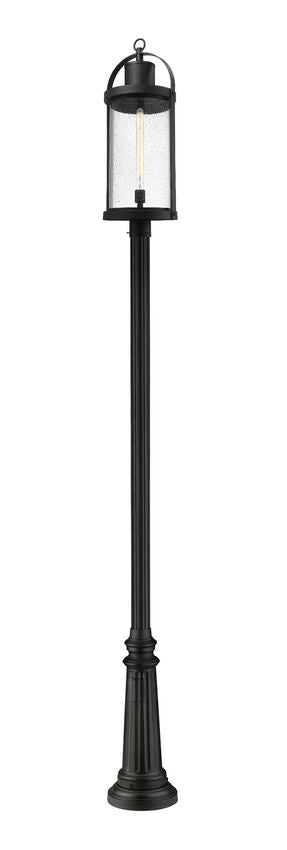 Z-Lite Roundhouse 24" W x 126" H 1-Light Black Aluminum Frame Clear Seedy Glass Shade Outdoor Post Mounted Fixture