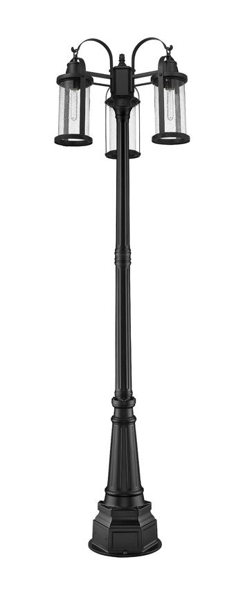 Z-Lite Roundhouse 569MP3-564P-BK 3-Light Black Aluminum Frame Clear Seedy Glass Shade Outdoor Post Mounted Fixture