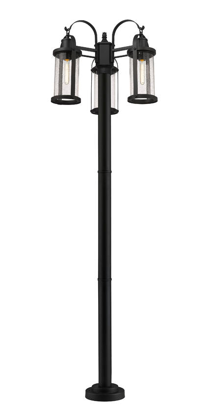 Z-Lite Roundhouse 569MP3-567P-BK 3-Light Black Aluminum Frame Clear Seedy Glass Shade Outdoor Post Mounted Fixture