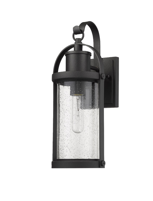 Z-Lite Roundhouse 6" 1-Light Black Outdoor Wall Sconce With Clear Seedy Glass Shade