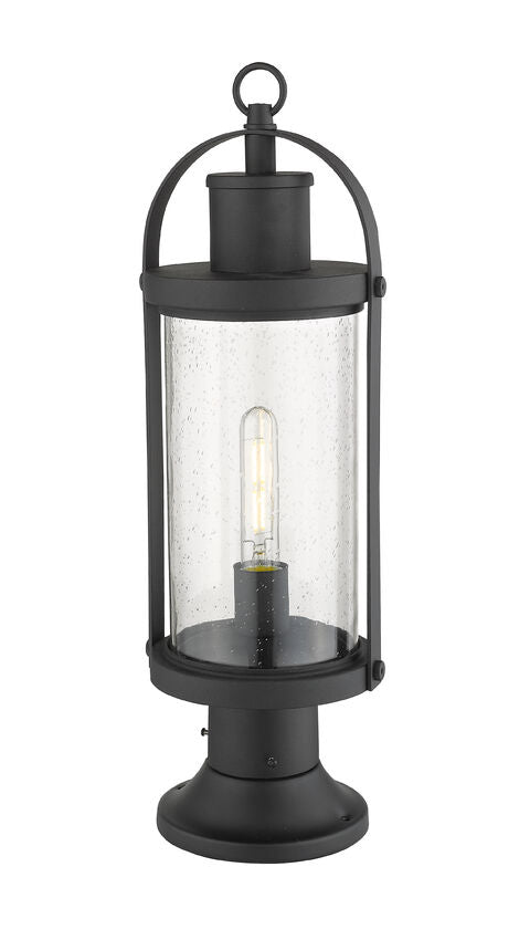 Z-Lite Roundhouse 8" W x 23" H 1-Light Black Outdoor Post Mount Fixture and Round Pier Mount With Clear Seedy Glass Shade