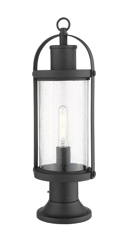 Z-Lite Roundhouse 8" W x 23" H 1-Light Black Outdoor Post Mount Fixture and Round Pier Mount With Clear Seedy Glass Shade